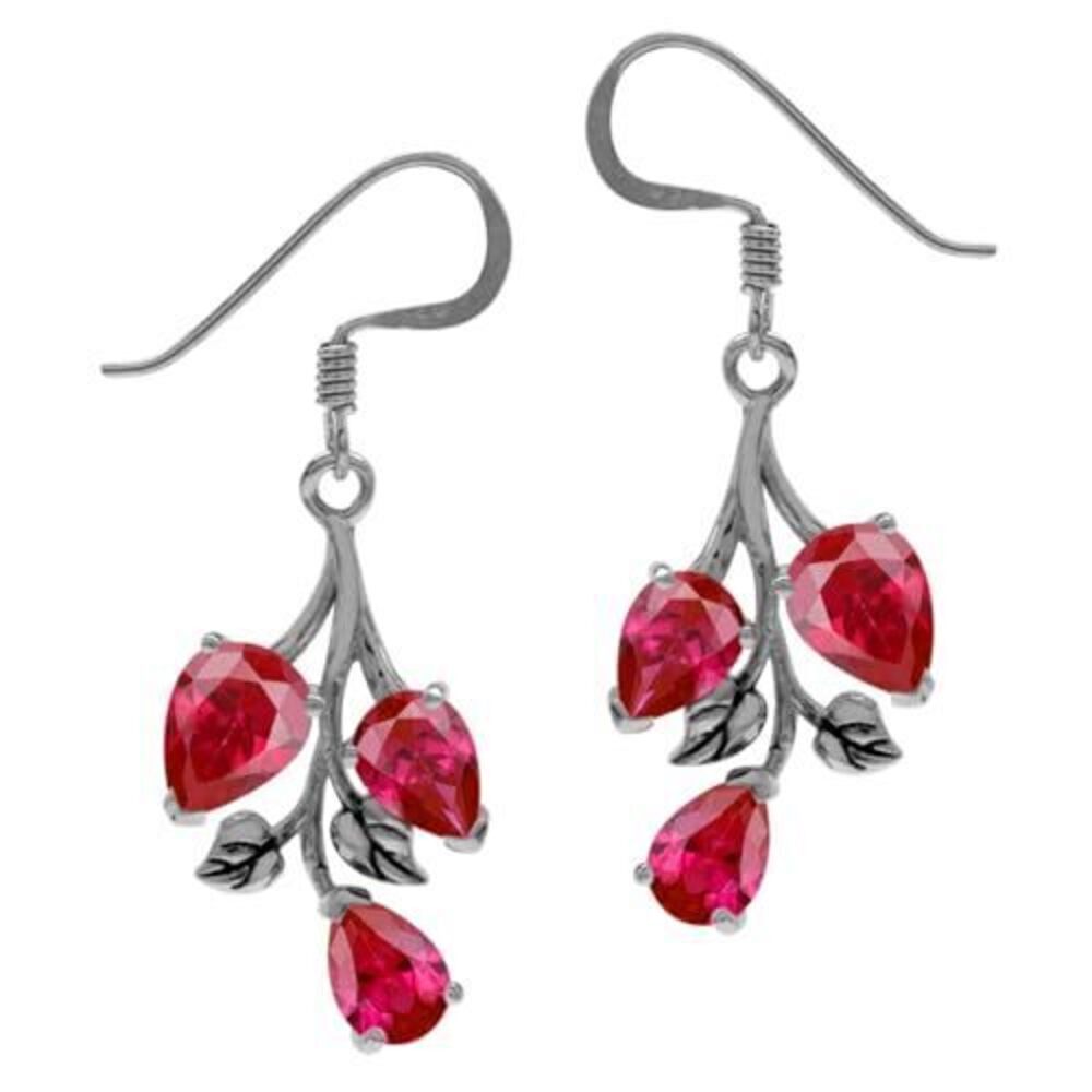 7896 Simulated Pear Shape Red Ruby 925 Sterling Silver Leaf Vintage